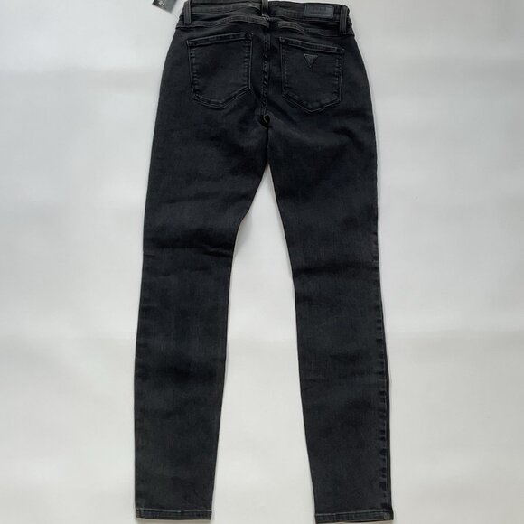 Guess Women’s Moto Zip Skinny Jeans In Black With Knee Silver Patch Size 27 - Picture 9 of 14